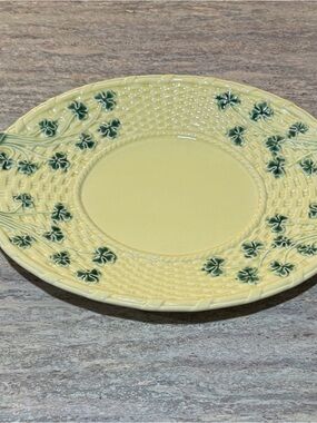 Bordallo Pinheiro Yellow Ceramic Serving Plate with Green Clover Accent